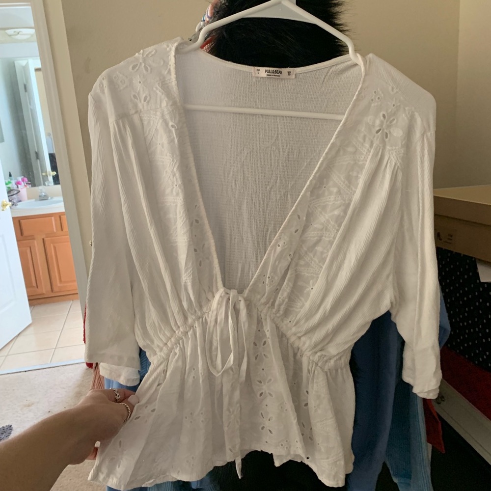 Pull & Bear White Embroidered Tie front top